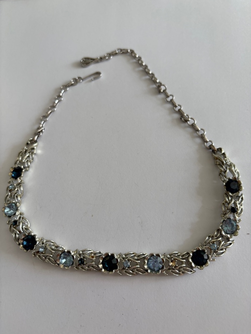 Vintage Coro Silver-Tone Necklace Missing a small rhinestone.